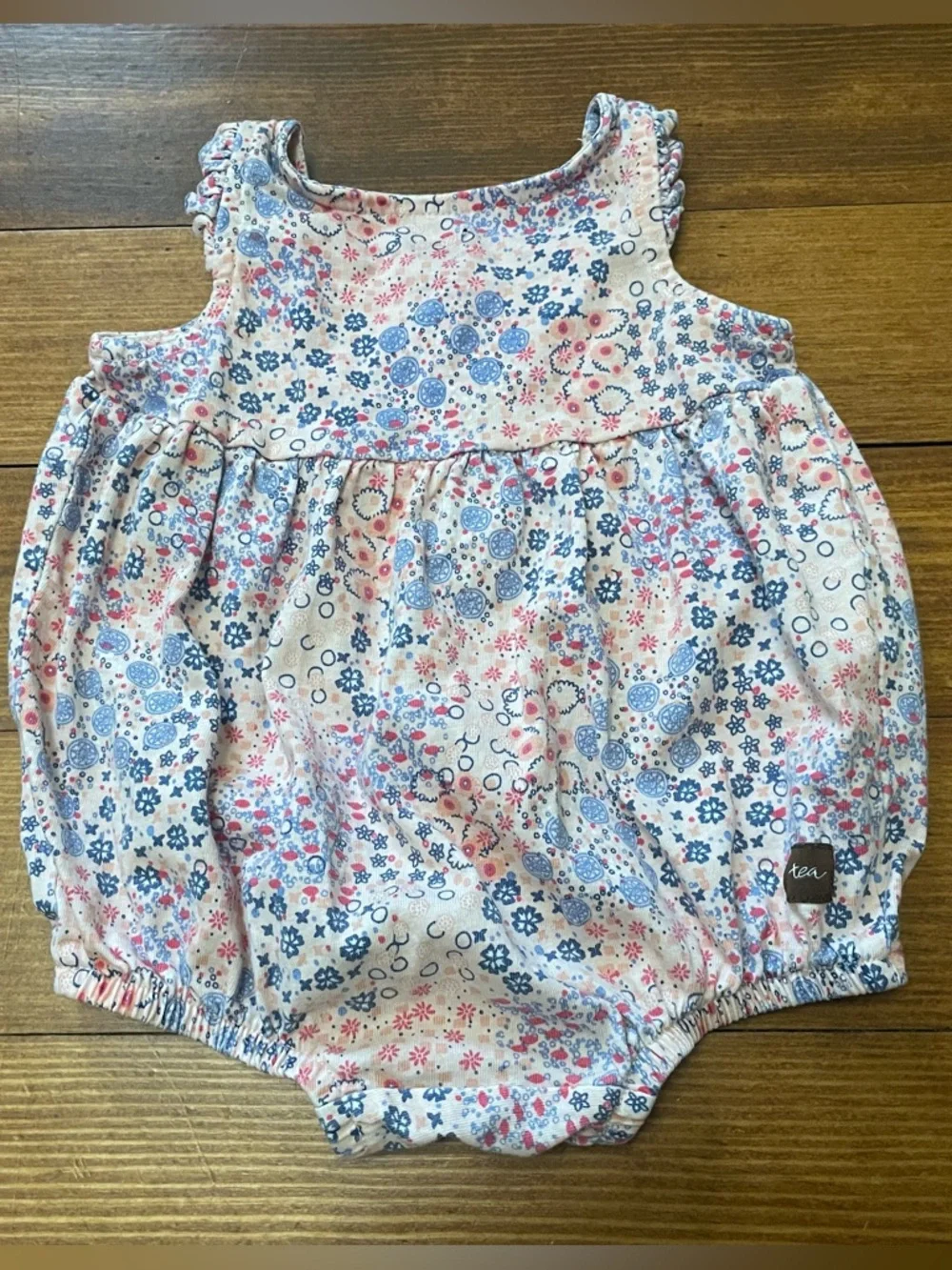 Tea Collection Pink & Blue Floral Bubble Romper Size 0-3 Months